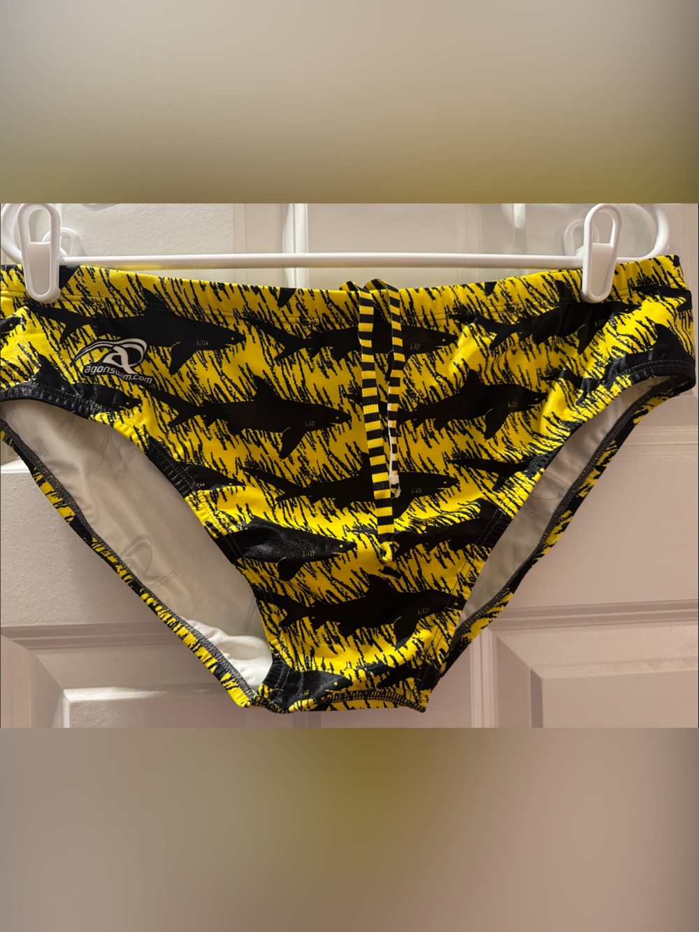 Barena Men’s Yellow & Black Shark-Print Swim Brief size 38 original rare find.